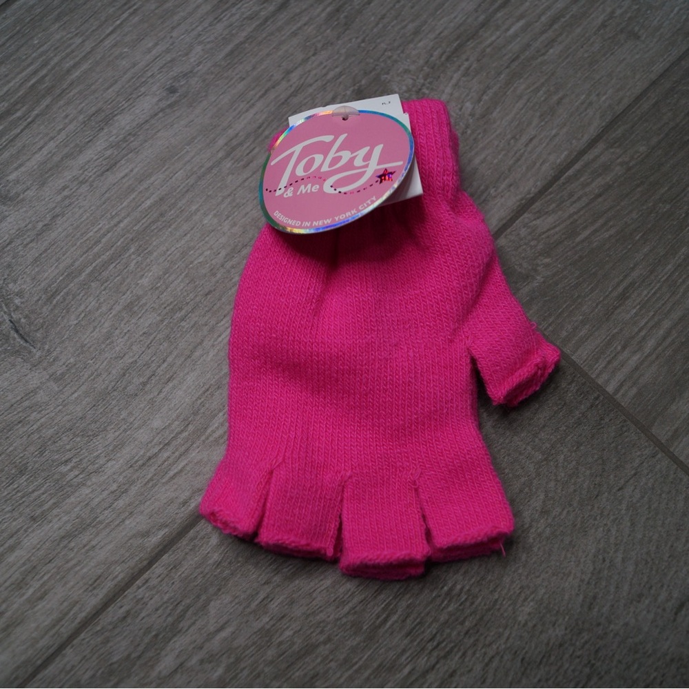 Girls Pink Fingerless Gloves Kids Gloves